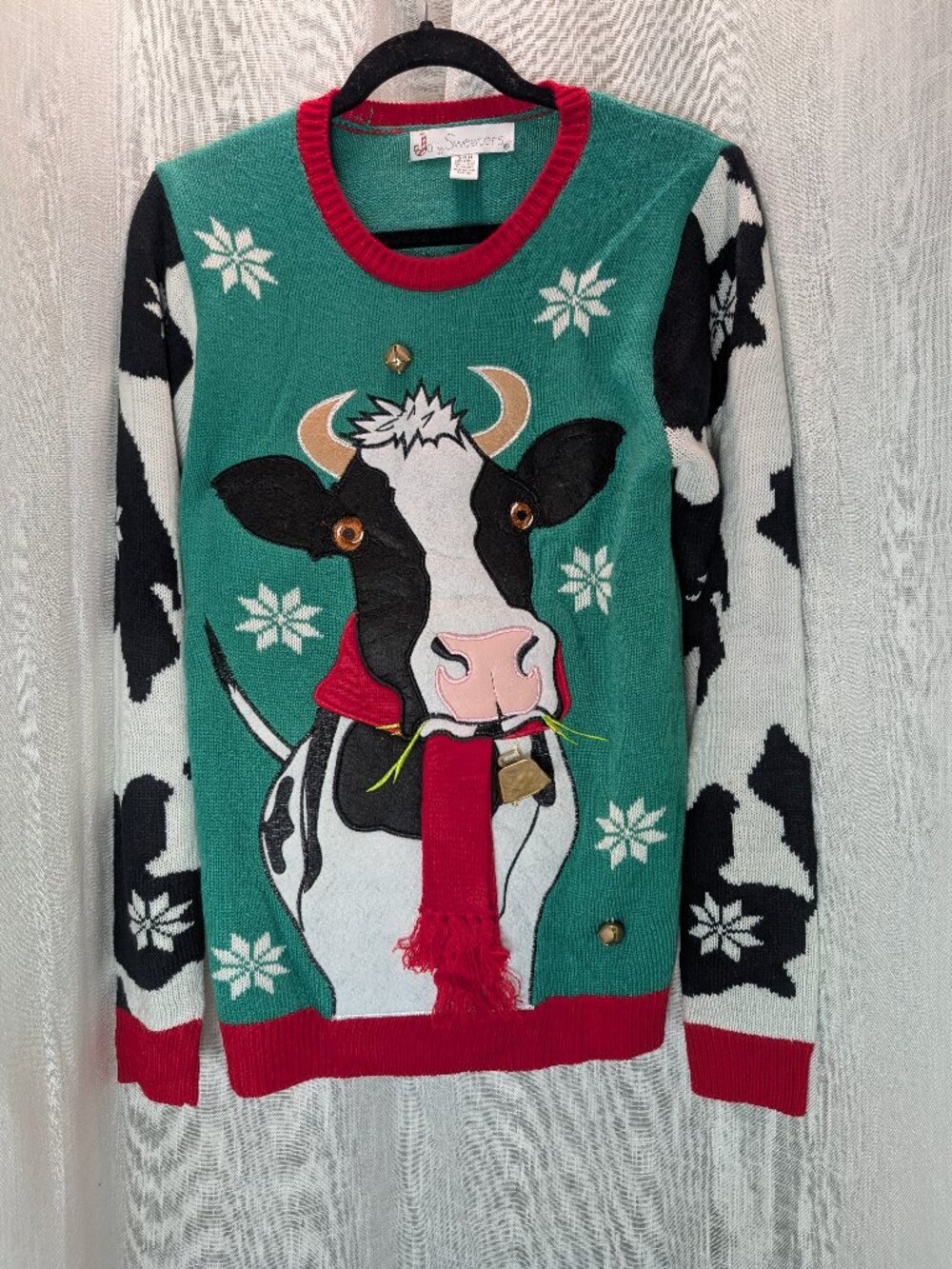 Jolly Sweaters Cow Bell Knit Pullover Ugly Sweater Adult Size S Party Holiday